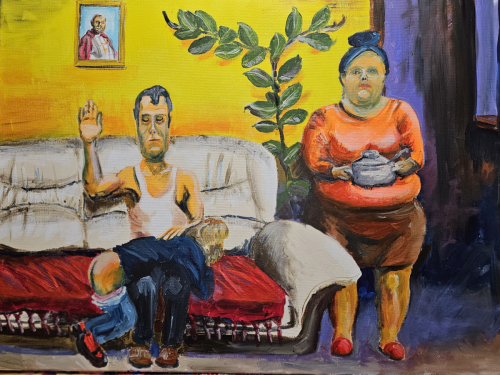 SOFA WITH A RED THROW