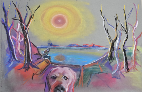 PLASOTA-DARIUSZ-Old-Stary-dziad-moczy-nogi-w-sadzawce-Pastel-A3